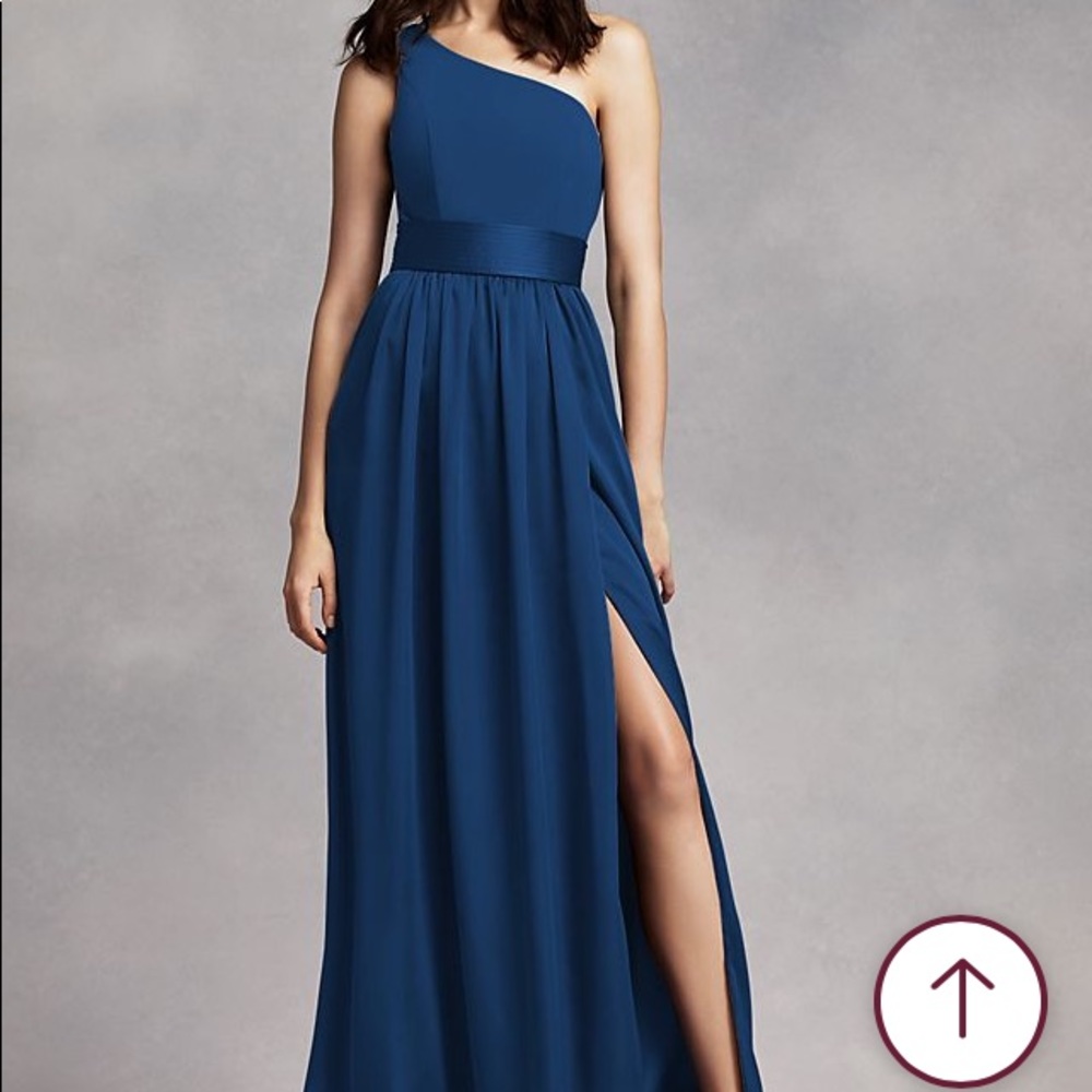 Navy blue full length dress.